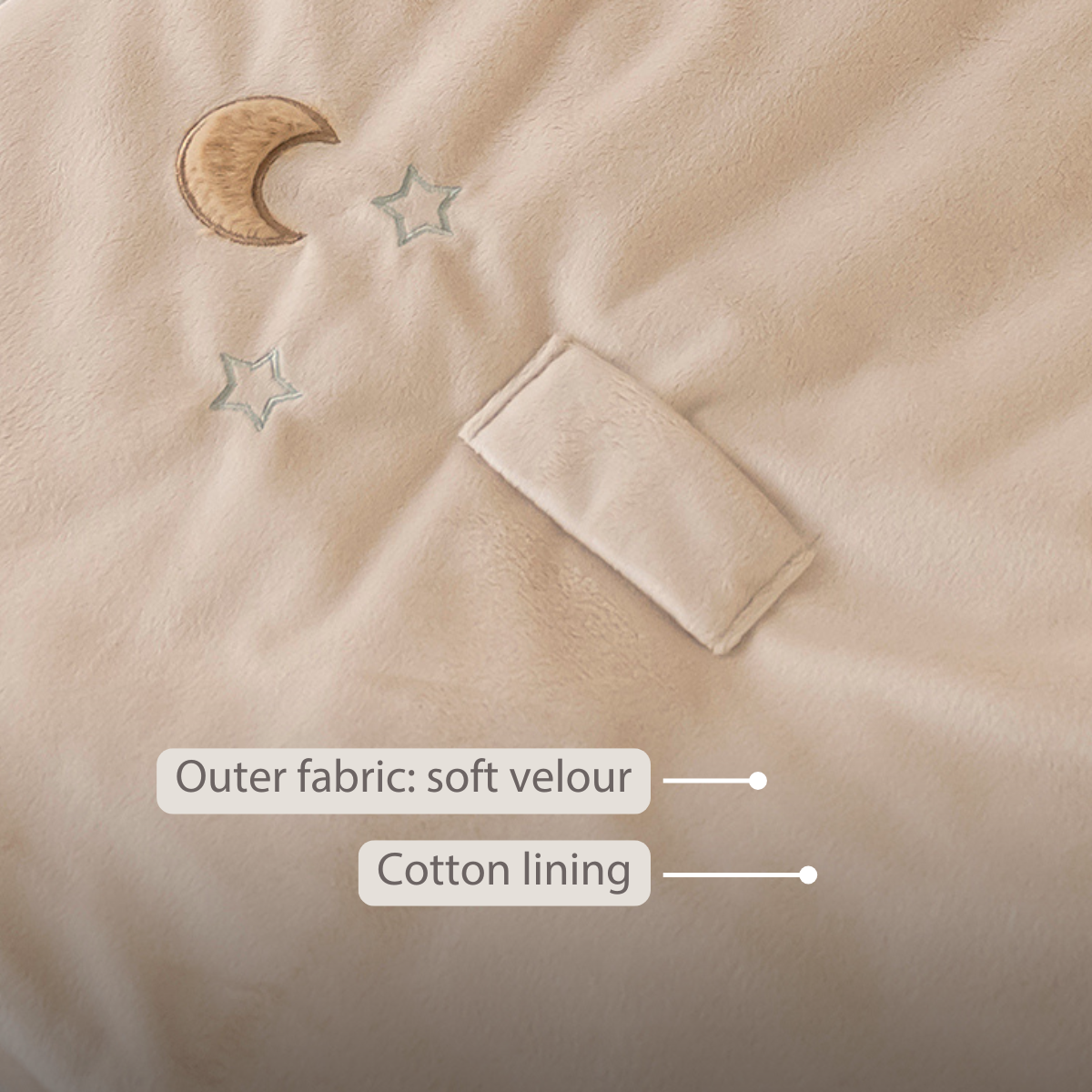 LouLou Sleeping Bag 70 cm - Baby Sleeping Bag with Removable Sleeves in Velour - TOG 2.5 - Sand [EN]