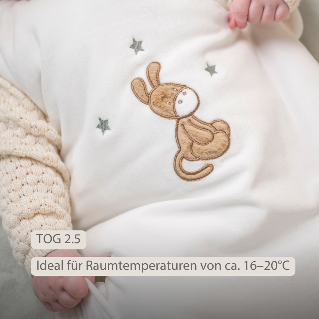 LouLou Sleeping Bag 70 cm - Baby Sleeping Bag in Velour - TOG 2.5 - Ecru [DE]