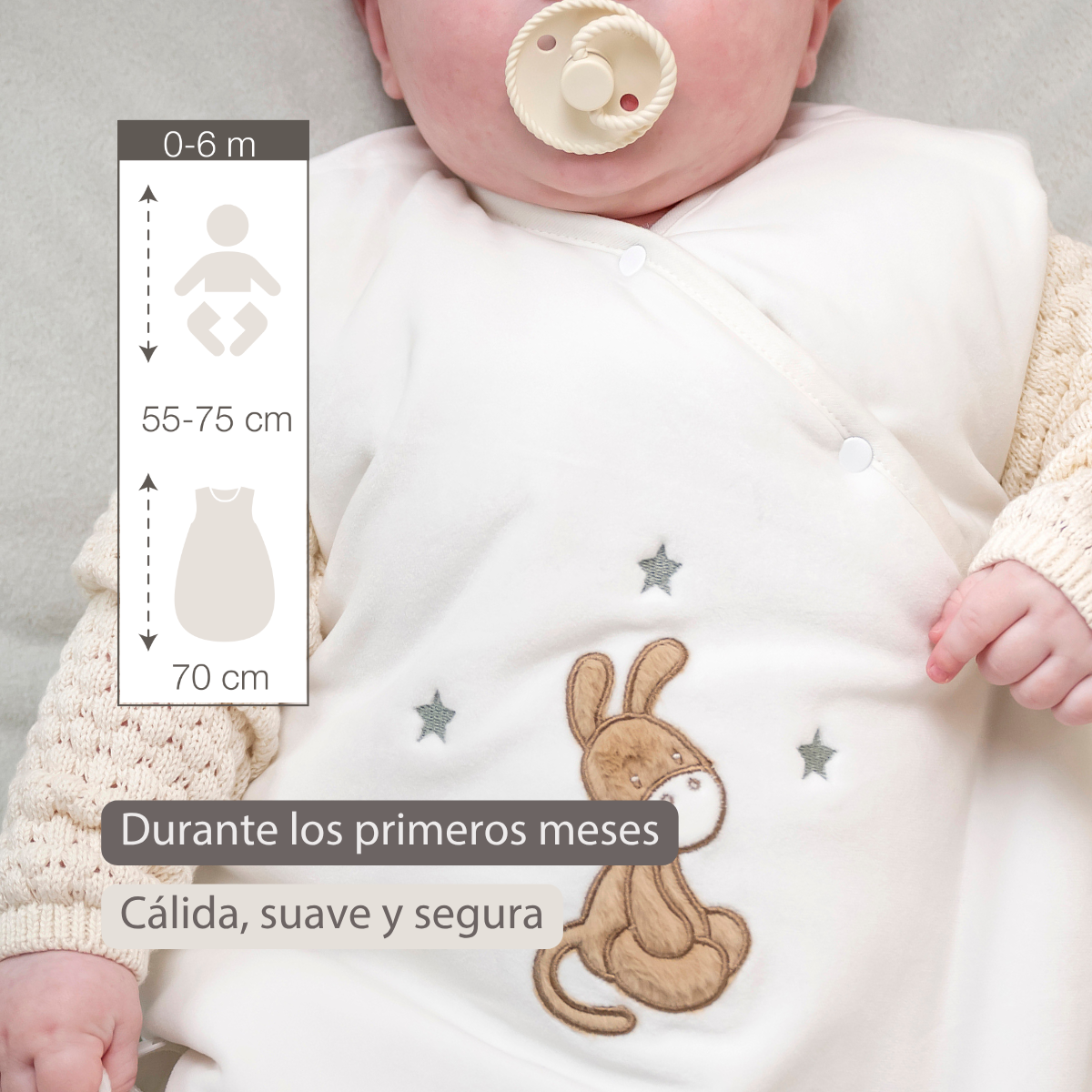 LouLou Sleeping Bag 70 cm - Baby Sleeping Bag in Velour - TOG 2.5 - Ecru [ES]
