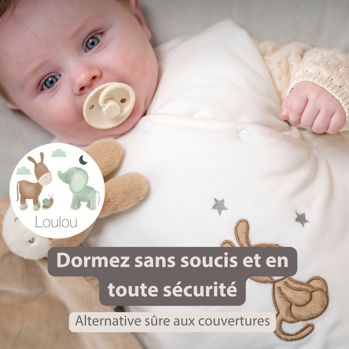 LouLou Sleeping Bag 70 cm - Baby Sleeping Bag in Velour - TOG 2.5 - Ecru [FR]