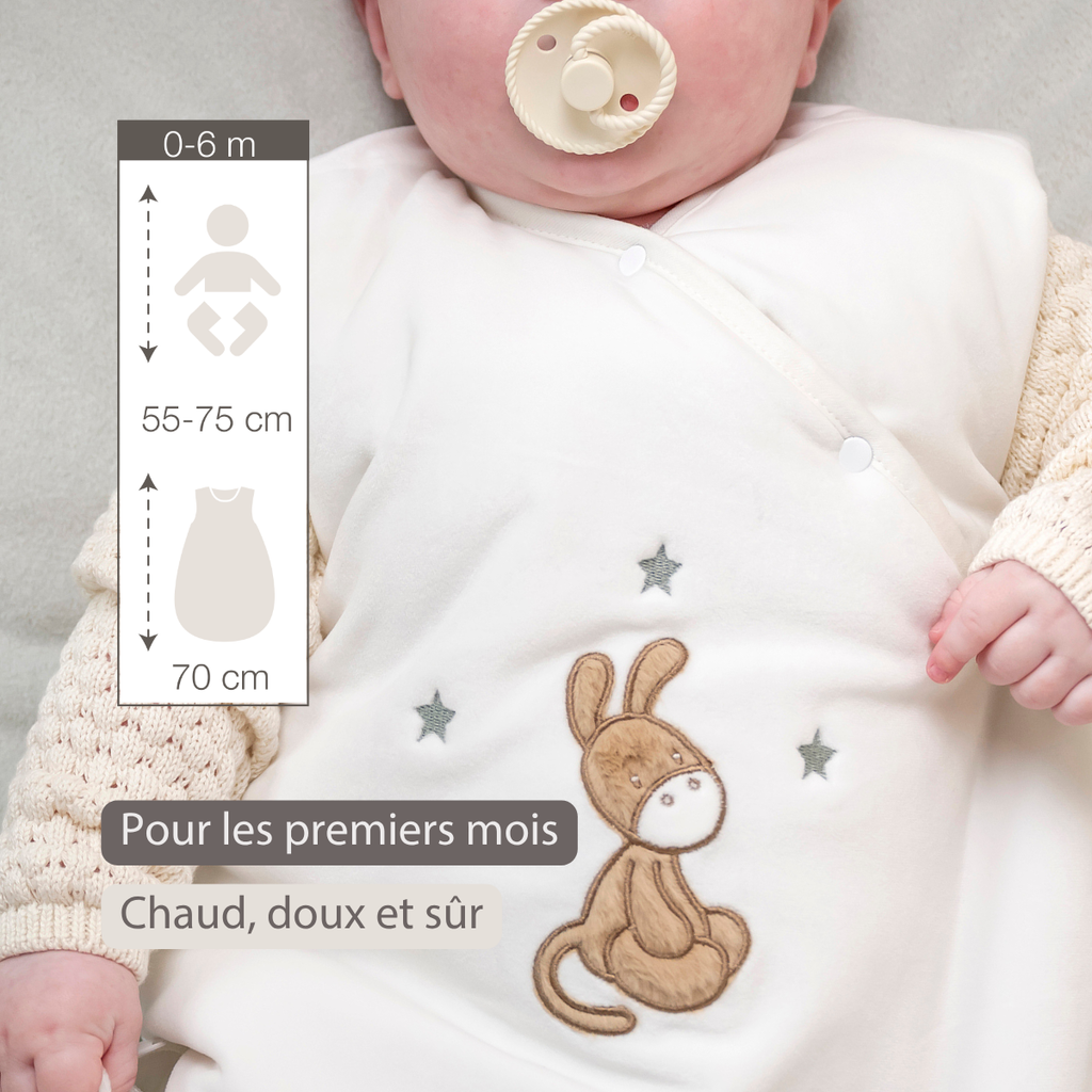 LouLou Sleeping Bag 70 cm - Baby Sleeping Bag in Velour - TOG 2.5 - Ecru [FR]