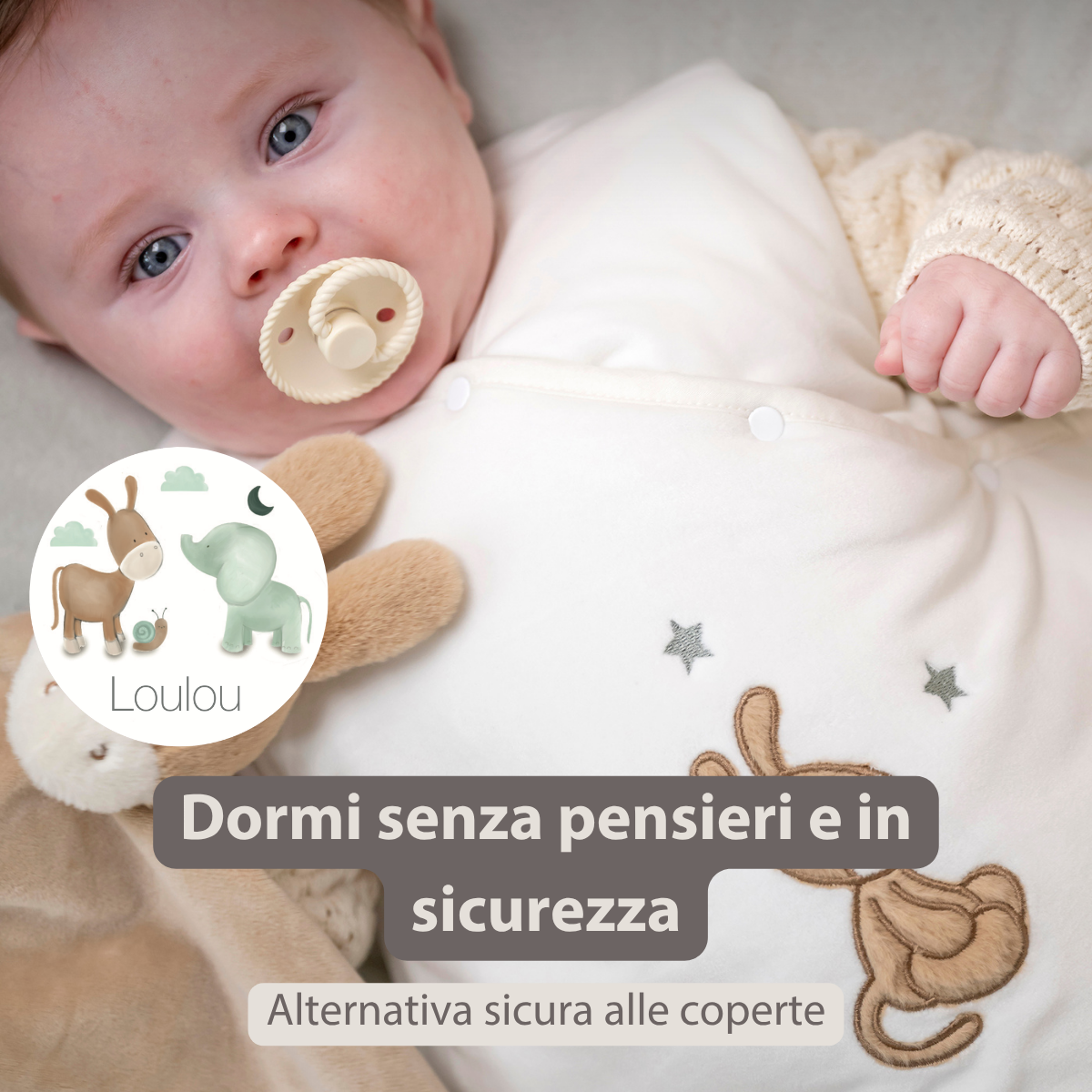 LouLou Sleeping Bag 70 cm - Baby Sleeping Bag in Velour - TOG 2.5 - Ecru [IT]
