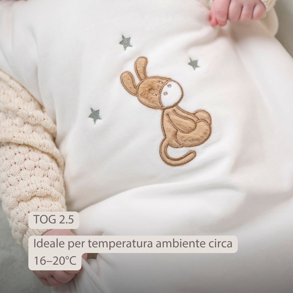 LouLou Sleeping Bag 70 cm - Baby Sleeping Bag in Velour - TOG 2.5 - Ecru [IT]
