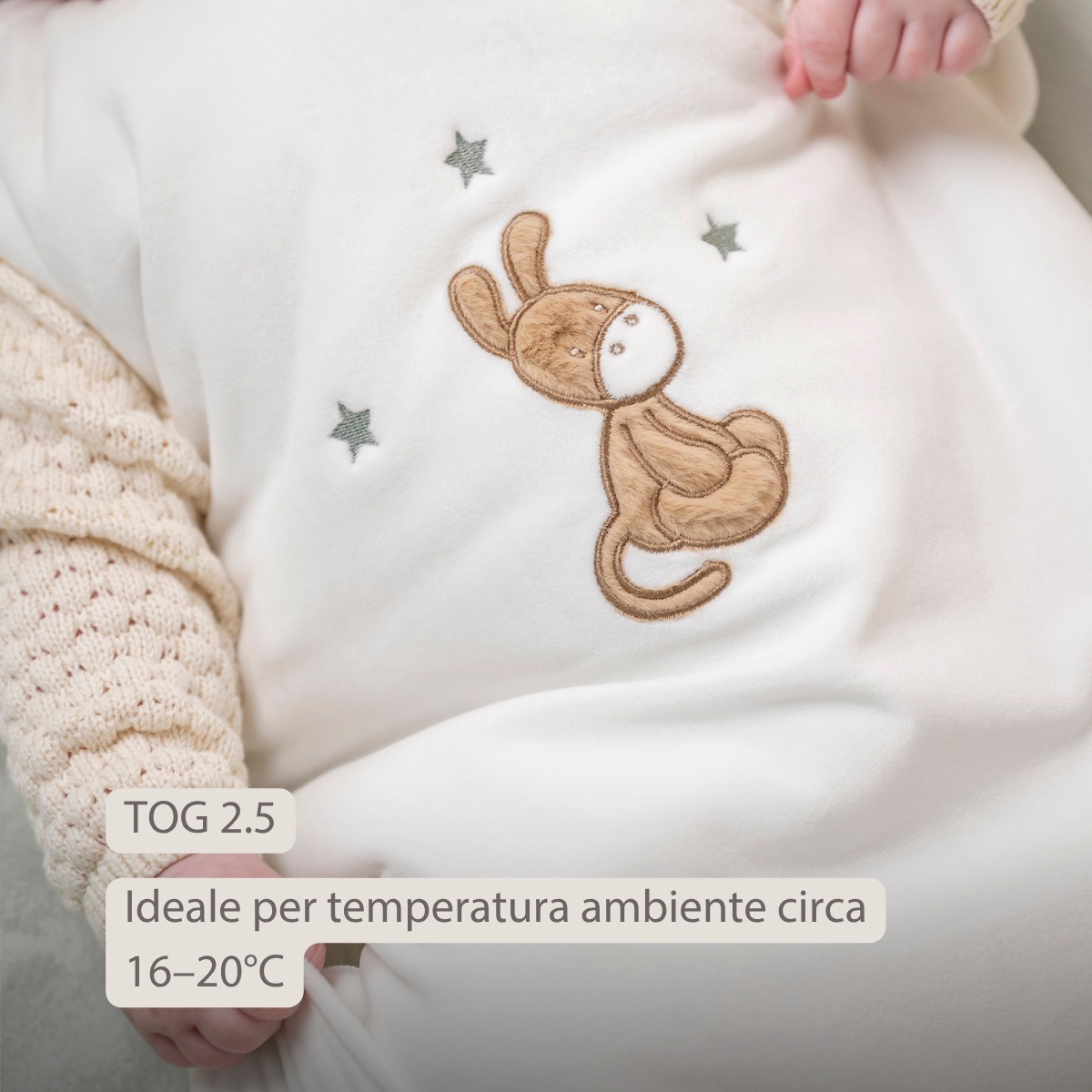 LouLou Sleeping Bag 70 cm - Baby Sleeping Bag in Velour - TOG 2.5 - Ecru [IT]