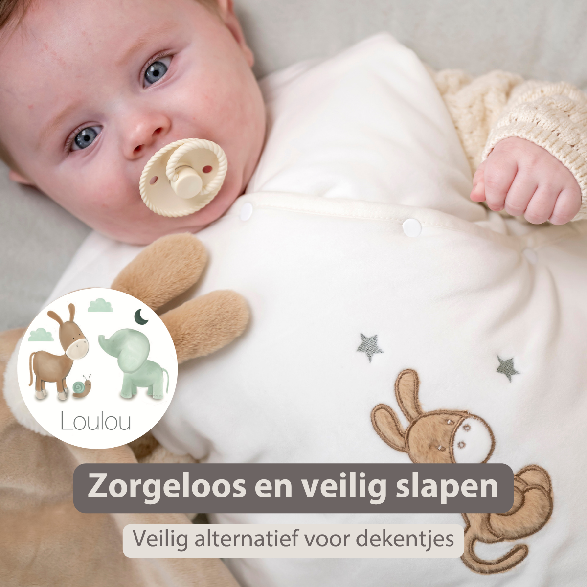 LouLou Sleeping Bag 70 cm - Baby Sleeping Bag in Velour - TOG 2.5 - Ecru [NL]