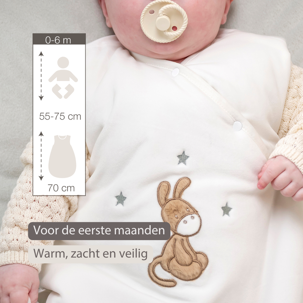 LouLou Sleeping Bag 70 cm - Baby Sleeping Bag in Velour - TOG 2.5 - Ecru [NL]
