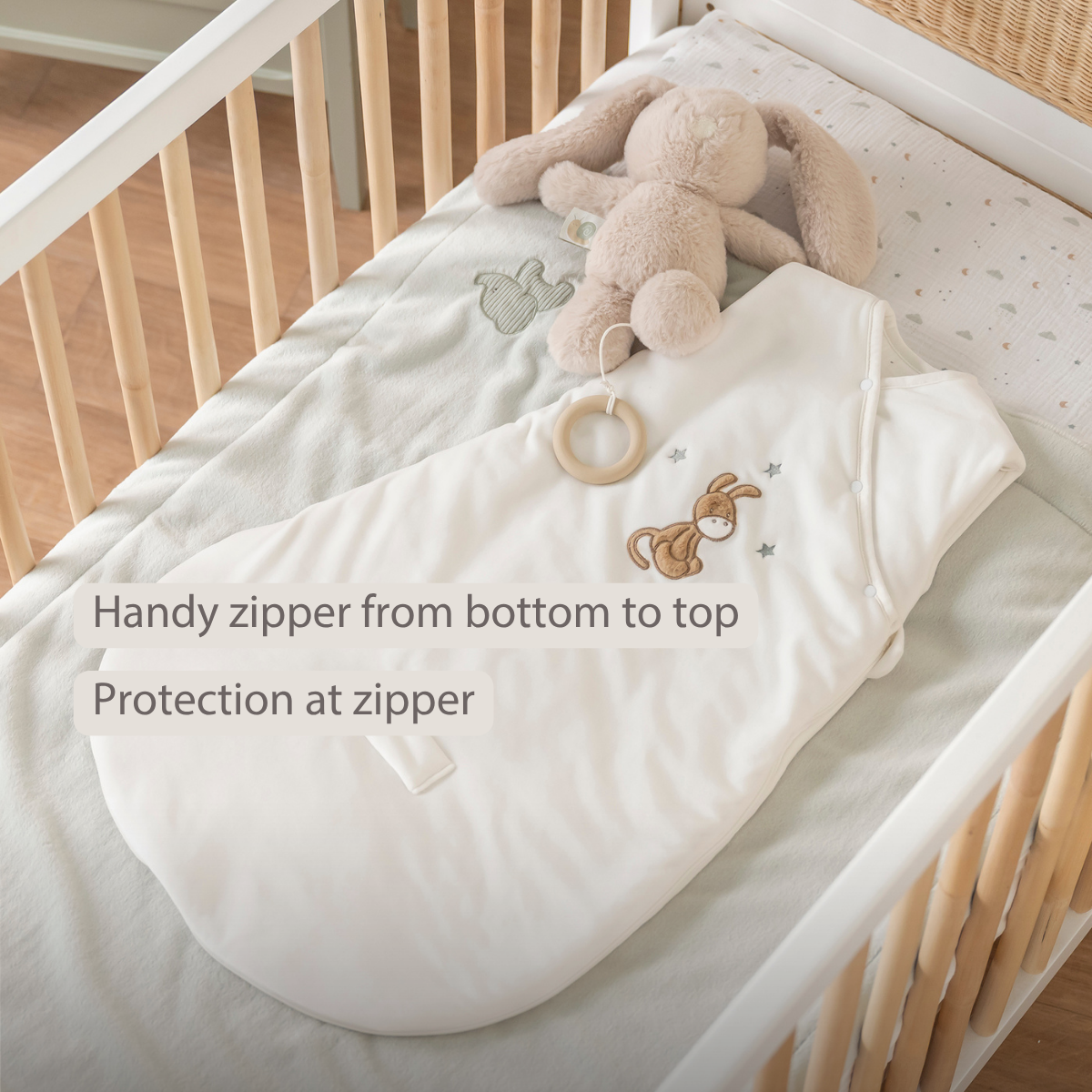 LouLou Sleeping Bag 70 cm - Baby Sleeping Bag in Velour - TOG 2.5 - Ecru [EN]