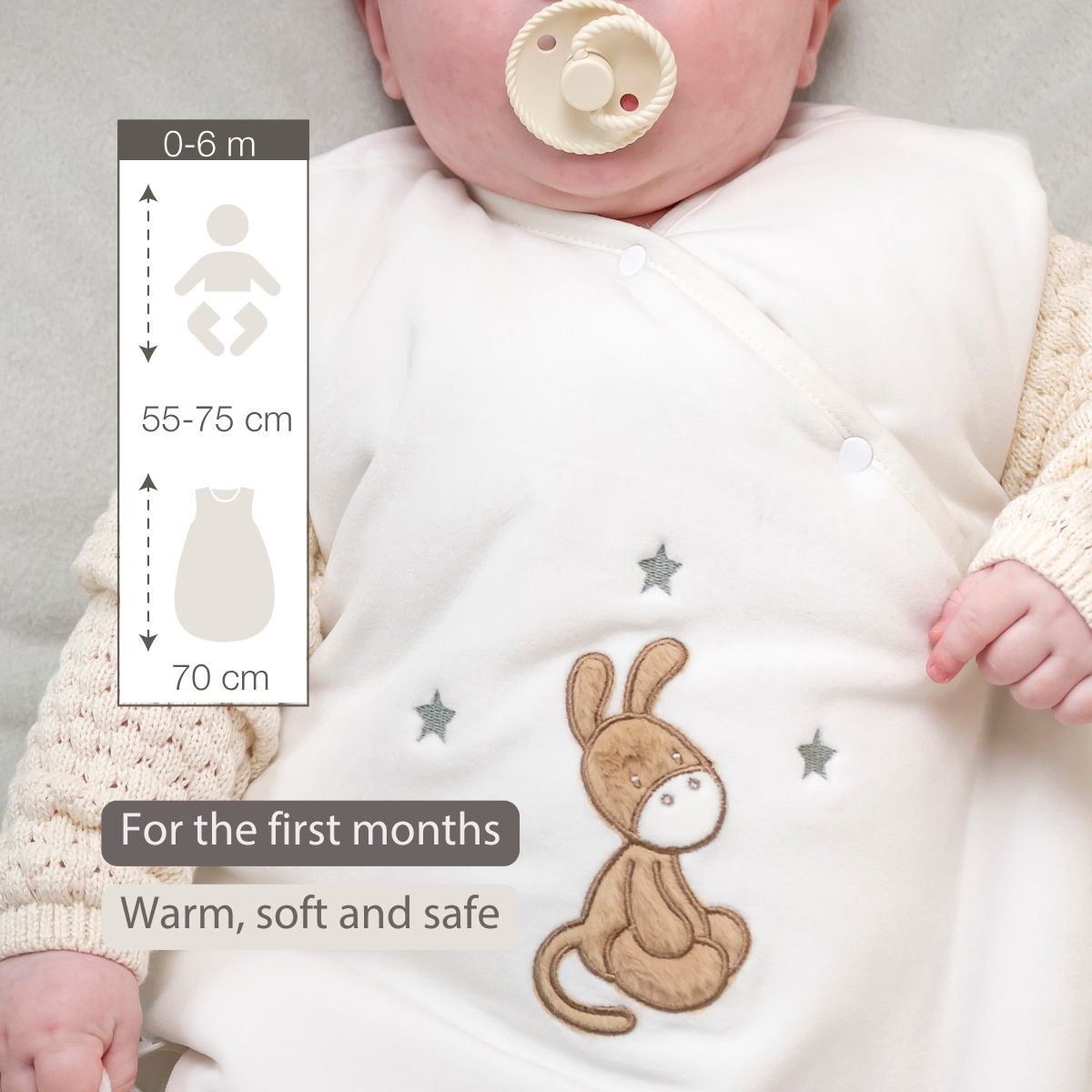 LouLou Sleeping Bag 70 cm - Baby Sleeping Bag in Velour - TOG 2.5 - Ecru [EN]