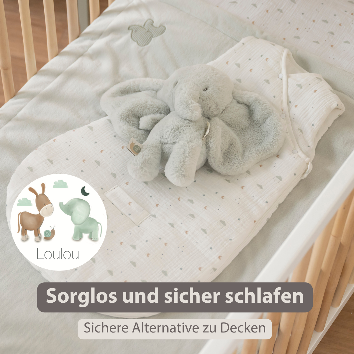 LouLou Sleeping Bag 70 cm - Baby Sleeping Bag in Muslin Cotton - TOG 2 - Ecru [DE]