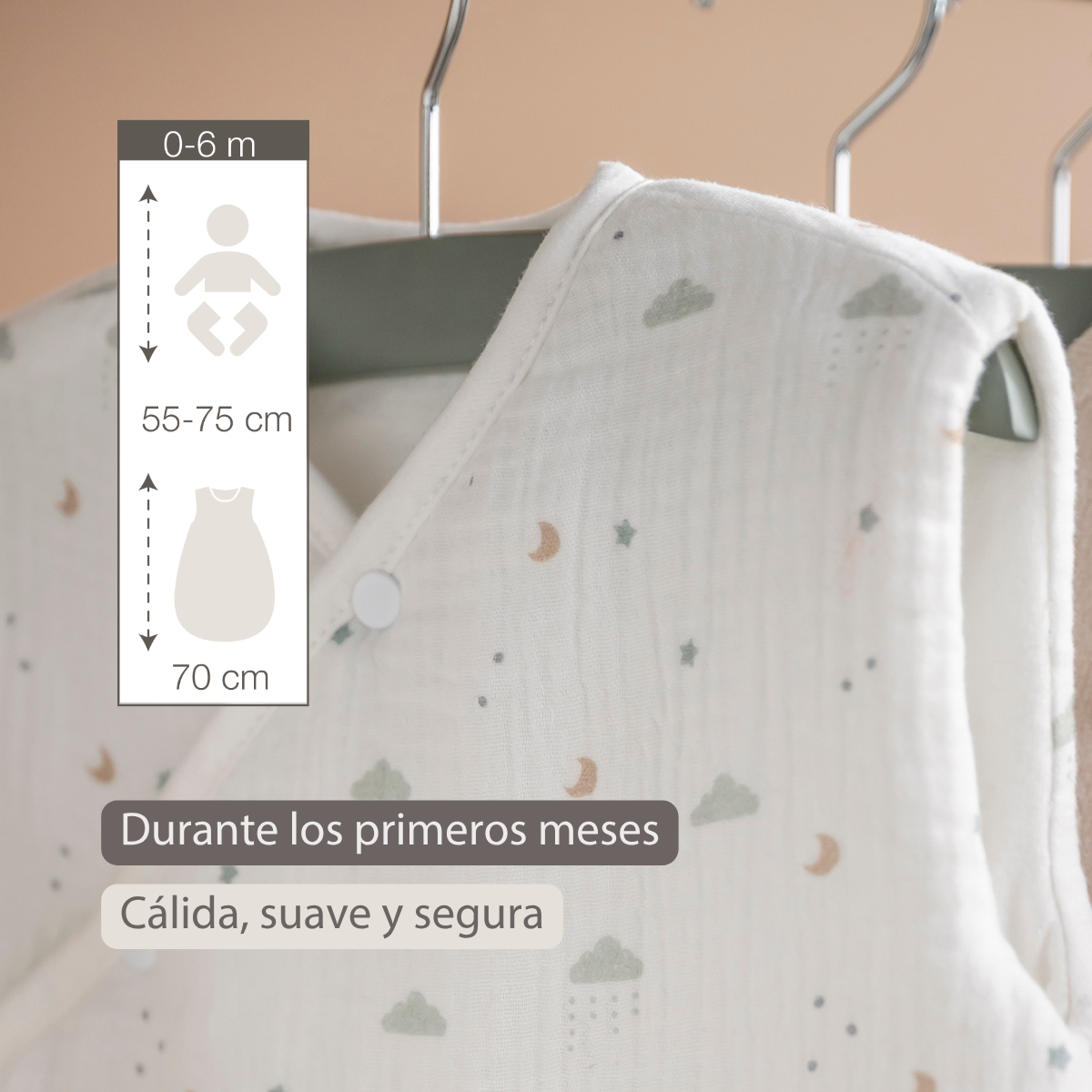 LouLou Sleeping Bag 70 cm - Baby Sleeping Bag in Muslin Cotton - TOG 2 - Ecru [ES]