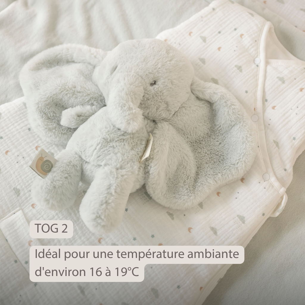 LouLou Sleeping Bag 70 cm - Baby Sleeping Bag in Muslin Cotton - TOG 2 - Ecru [FR]