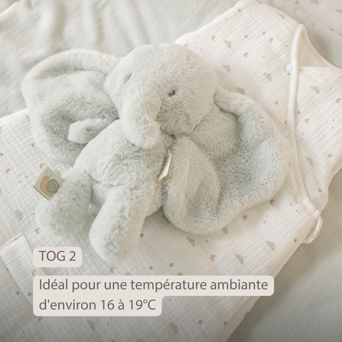 LouLou Sleeping Bag 70 cm - Baby Sleeping Bag in Muslin Cotton - TOG 2 - Ecru [FR]