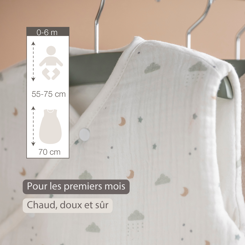 LouLou Sleeping Bag 70 cm - Baby Sleeping Bag in Muslin Cotton - TOG 2 - Ecru [FR]