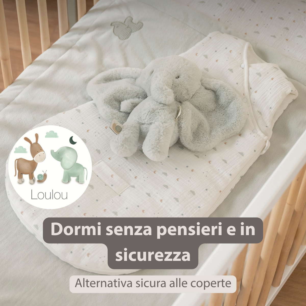LouLou Sleeping Bag 70 cm - Baby Sleeping Bag in Muslin Cotton - TOG 2 - Ecru [IT]