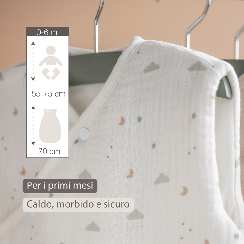 LouLou Sleeping Bag 70 cm - Baby Sleeping Bag in Muslin Cotton - TOG 2 - Ecru [IT]