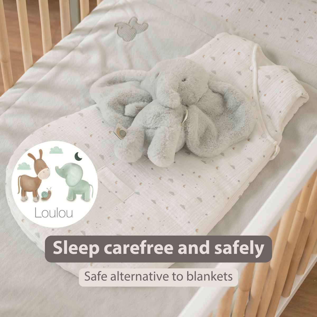 LouLou Sleeping Bag 70 cm - Baby Sleeping Bag in Muslin Cotton - TOG 2 - Ecru [EN]