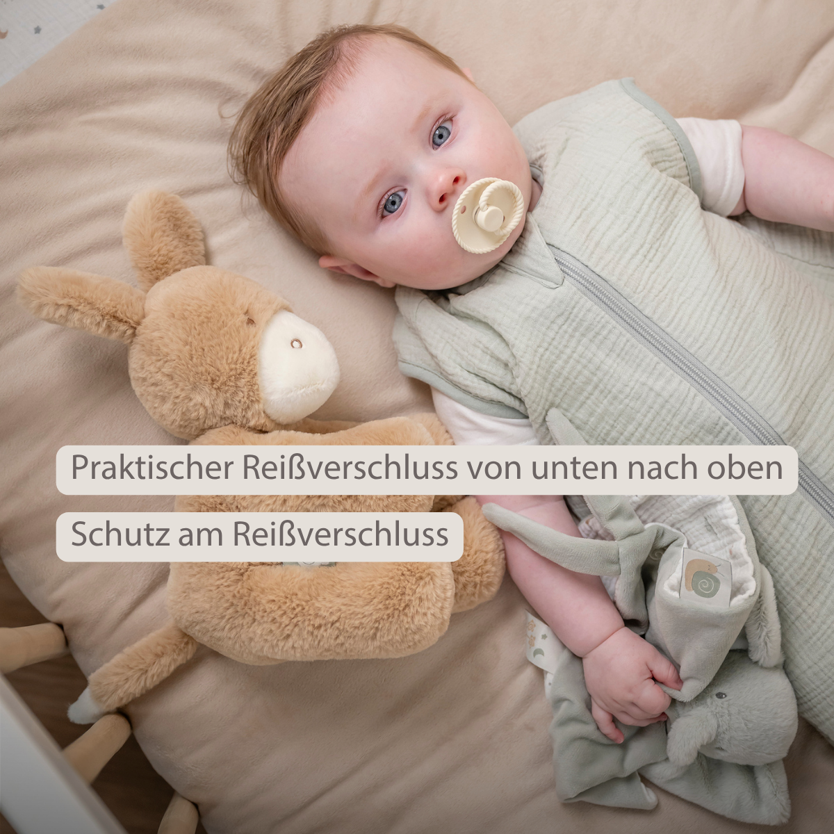 LouLou Sleeping Bag 70 cm - Baby Sleeping Bag in Muslin Cotton - TOG 0.5 - Green [DE]
