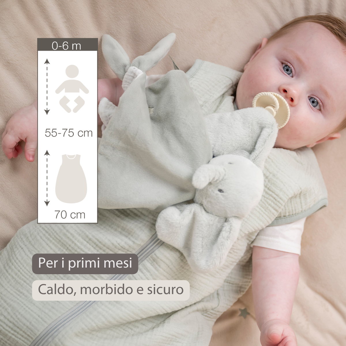 LouLou Sleeping Bag 70 cm - Baby Sleeping Bag in Muslin Cotton - TOG 0.5 - Green [IT]