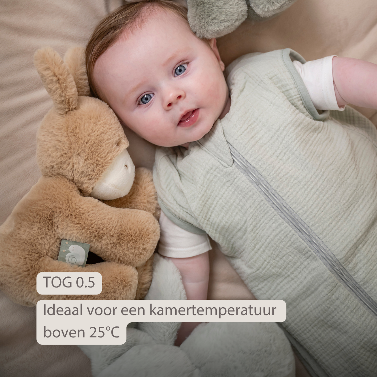 LouLou Sleeping Bag 70 cm - Baby Sleeping Bag in Muslin Cotton - TOG 0.5 - Green [NL]