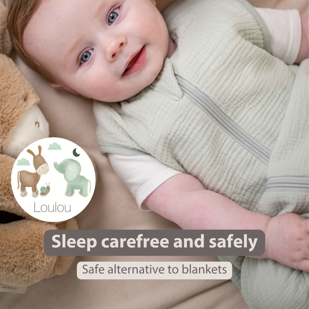LouLou Sleeping Bag 70 cm - Baby Sleeping Bag in Muslin Cotton - TOG 0.5 - Green [EN]