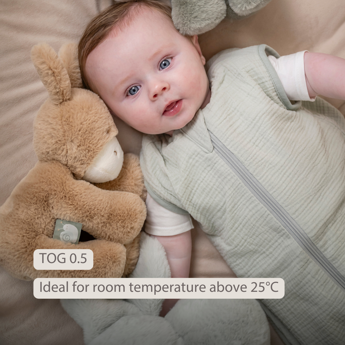 LouLou Sleeping Bag 70 cm - Baby Sleeping Bag in Muslin Cotton - TOG 0.5 - Green [EN]