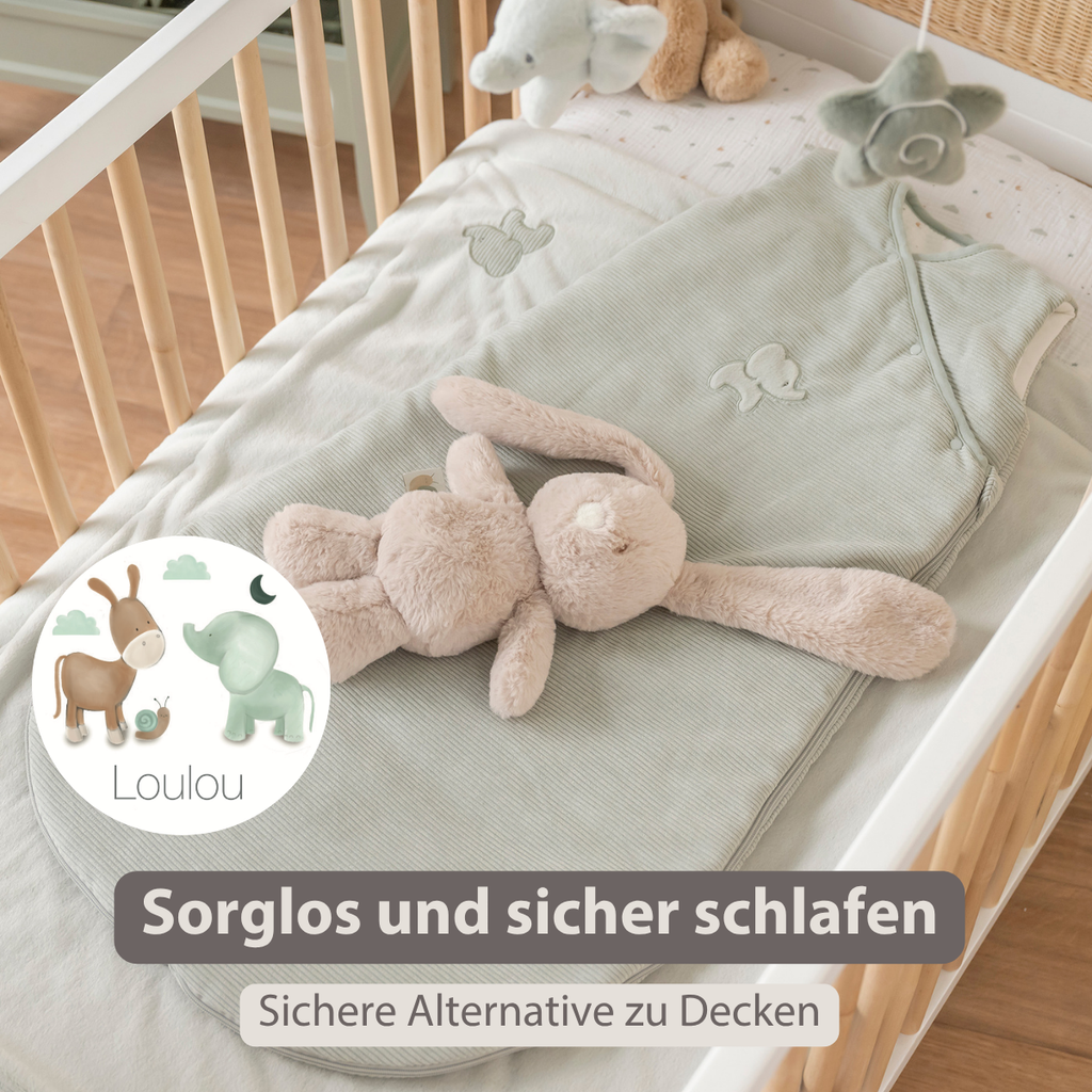 LouLou Sleeping Bag 90 cm - Baby Sleeping Bag in Velour - TOG 2.5 - Green [DE]