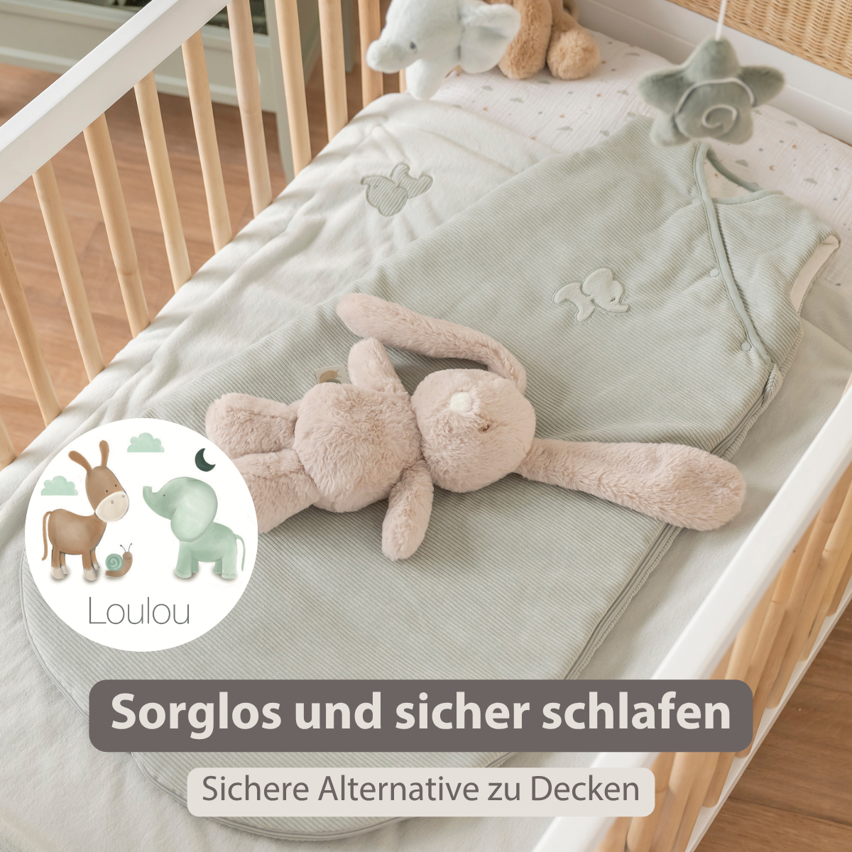 LouLou Sleeping Bag 90 cm - Baby Sleeping Bag in Velour - TOG 2.5 - Green [DE]