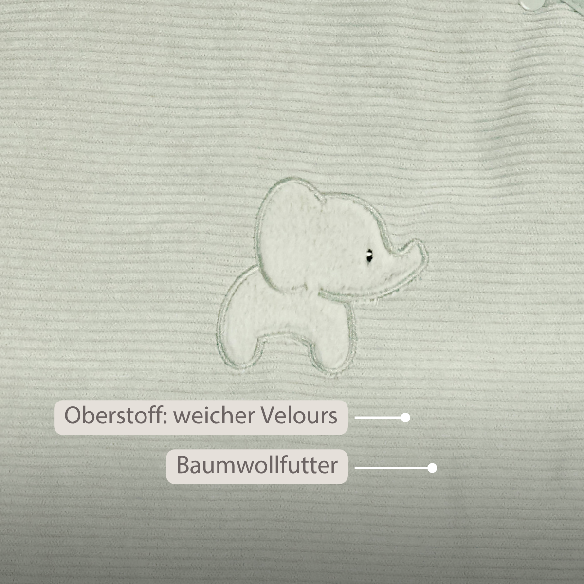 LouLou Sleeping Bag 90 cm - Baby Sleeping Bag in Velour - TOG 2.5 - Green [DE]