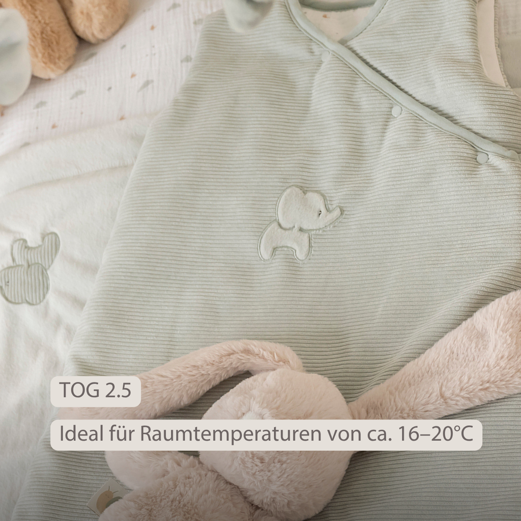 LouLou Sleeping Bag 90 cm - Baby Sleeping Bag in Velour - TOG 2.5 - Green [DE]