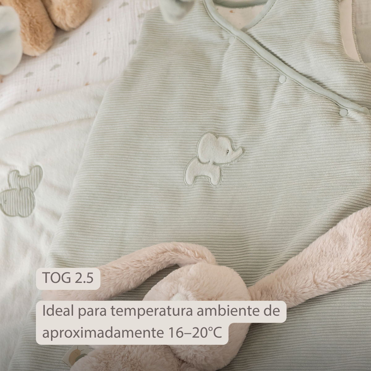 LouLou Sleeping Bag 90 cm - Baby Sleeping Bag in Velour - TOG 2.5 - Green [ES]