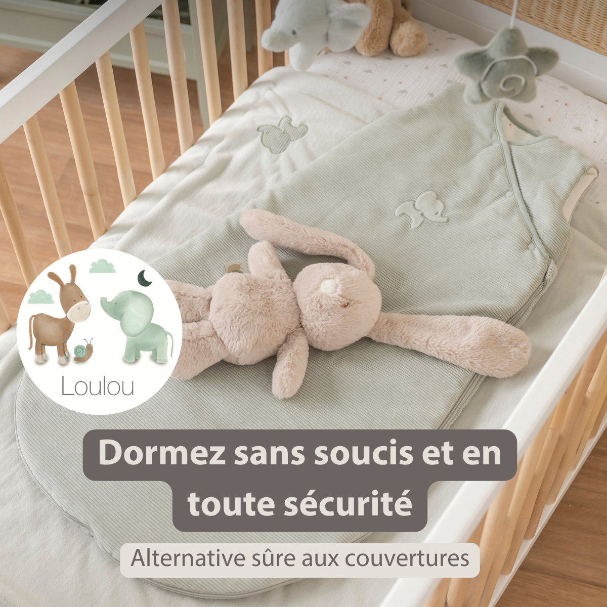 LouLou Sleeping Bag 90 cm - Baby Sleeping Bag in Velour - TOG 2.5 - Green [FR]