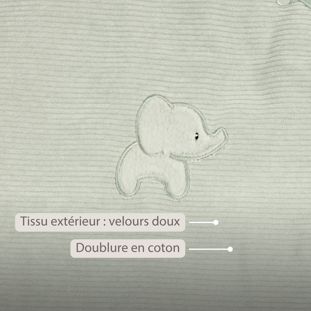 LouLou Sleeping Bag 90 cm - Baby Sleeping Bag in Velour - TOG 2.5 - Green [FR]