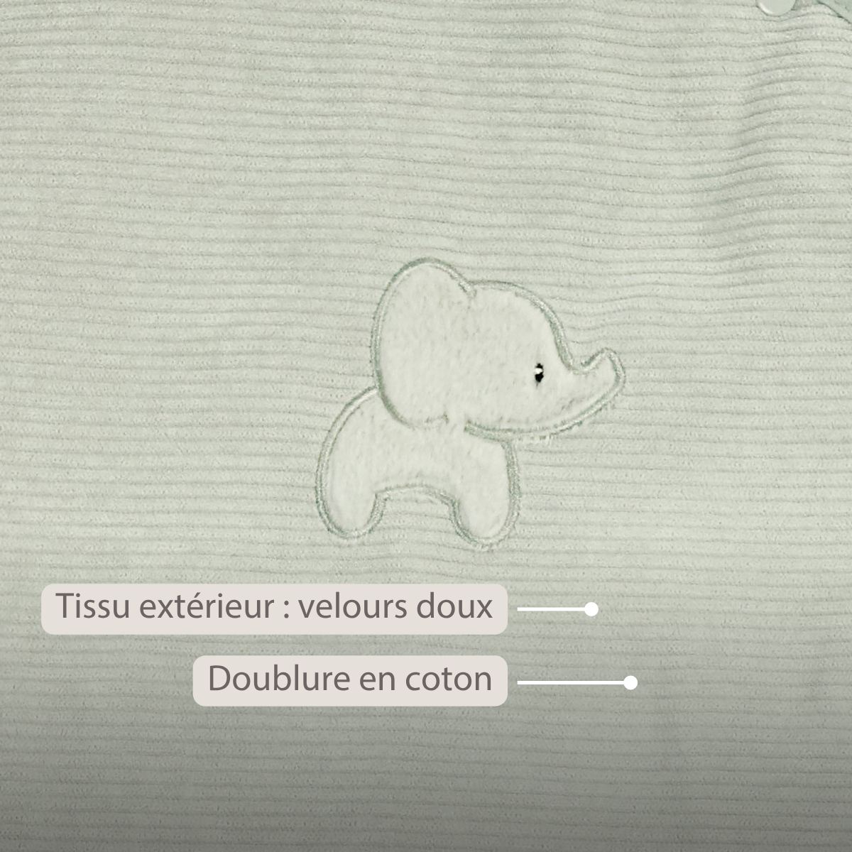 LouLou Sleeping Bag 90 cm - Baby Sleeping Bag in Velour - TOG 2.5 - Green [FR]