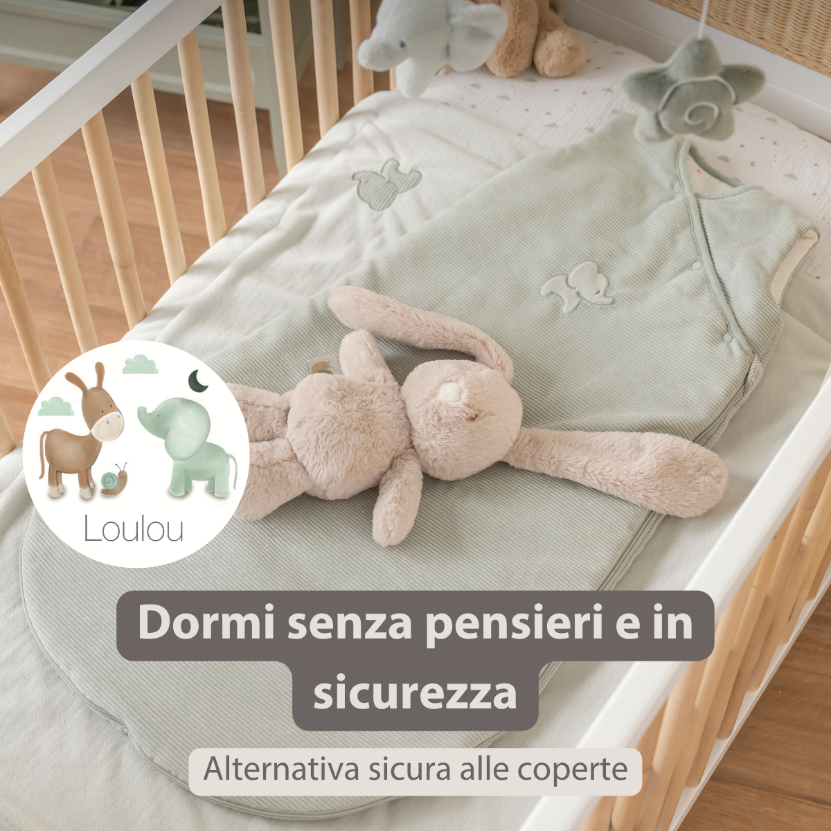 LouLou Sleeping Bag 90 cm - Baby Sleeping Bag in Velour - TOG 2.5 - Green [IT]