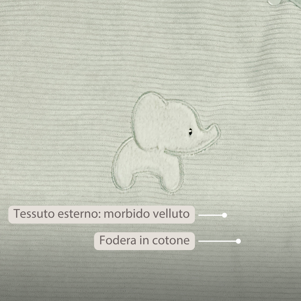 LouLou Sleeping Bag 90 cm - Baby Sleeping Bag in Velour - TOG 2.5 - Green [IT]