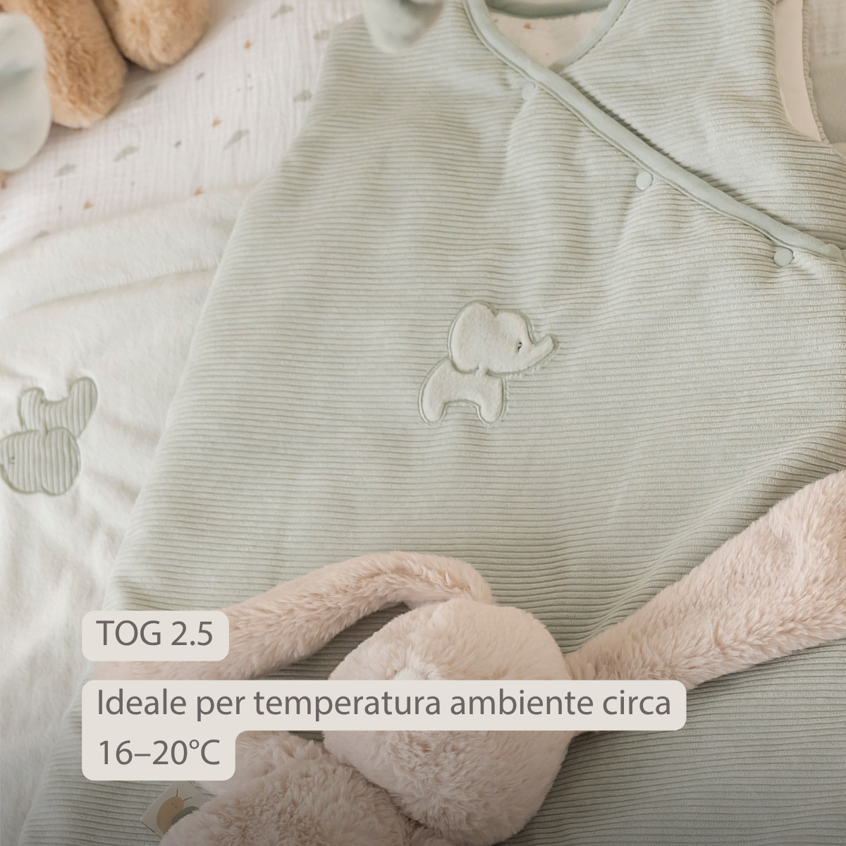 LouLou Sleeping Bag 90 cm - Baby Sleeping Bag in Velour - TOG 2.5 - Green [IT]