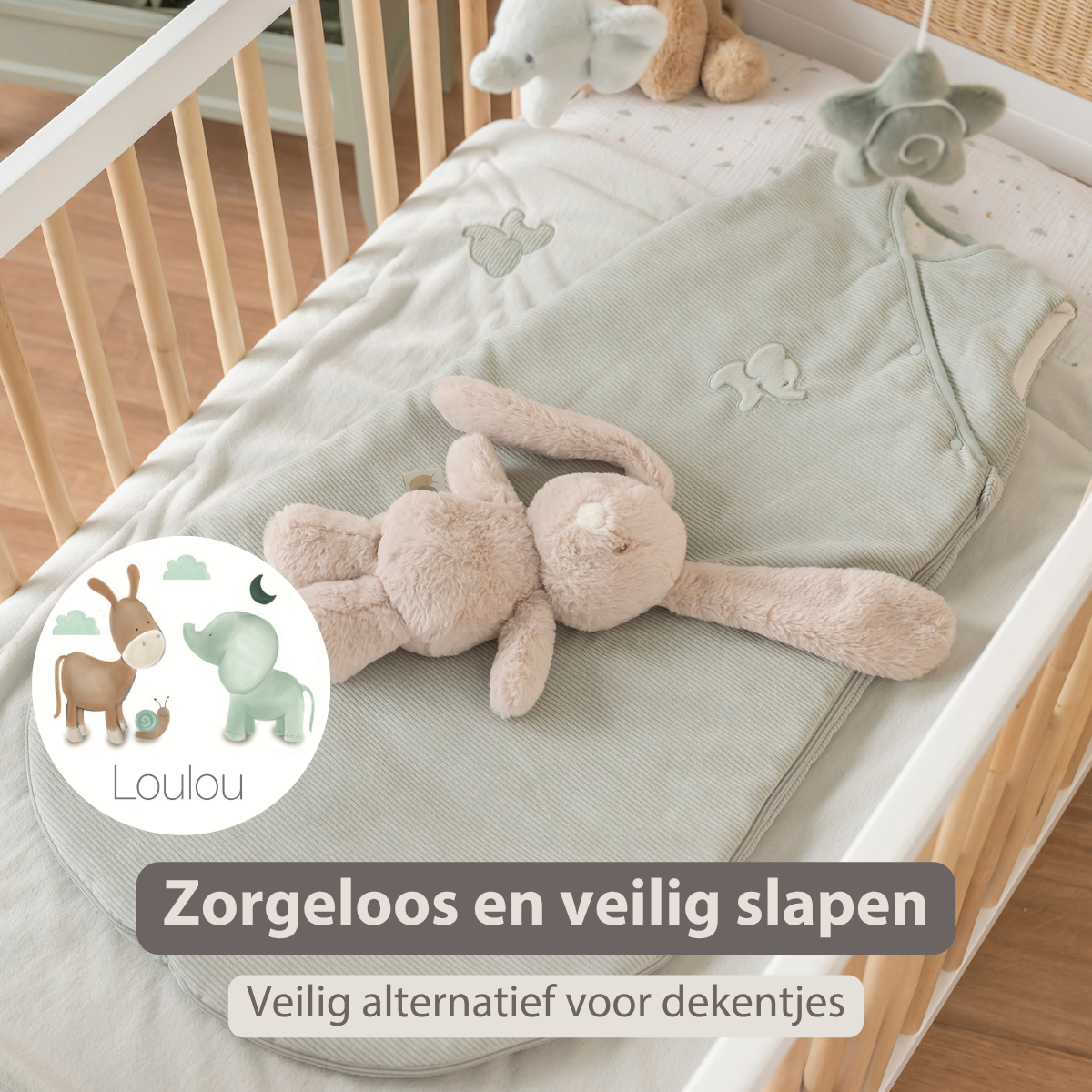 LouLou Sleeping Bag 90 cm - Baby Sleeping Bag in Velour - TOG 2.5 - Green [NL]