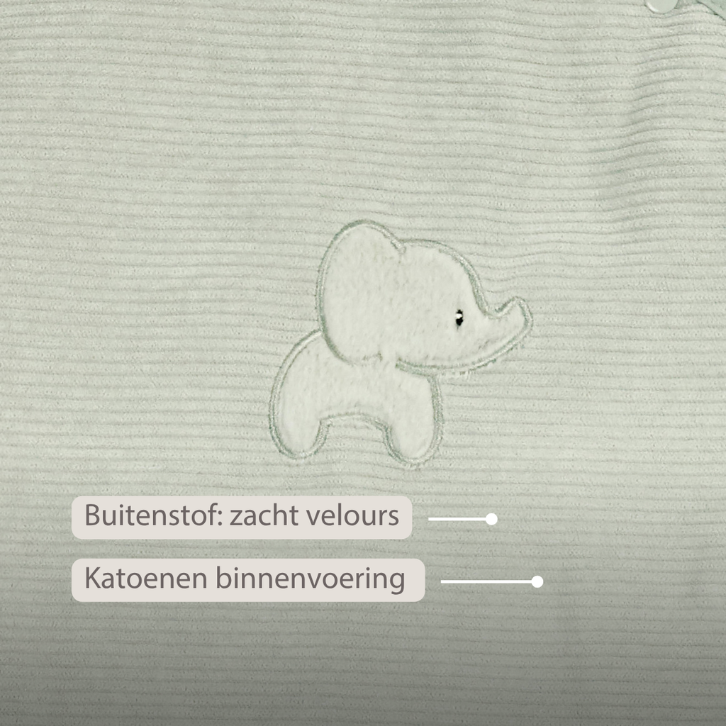 LouLou Sleeping Bag 90 cm - Baby Sleeping Bag in Velour - TOG 2.5 - Green [NL]