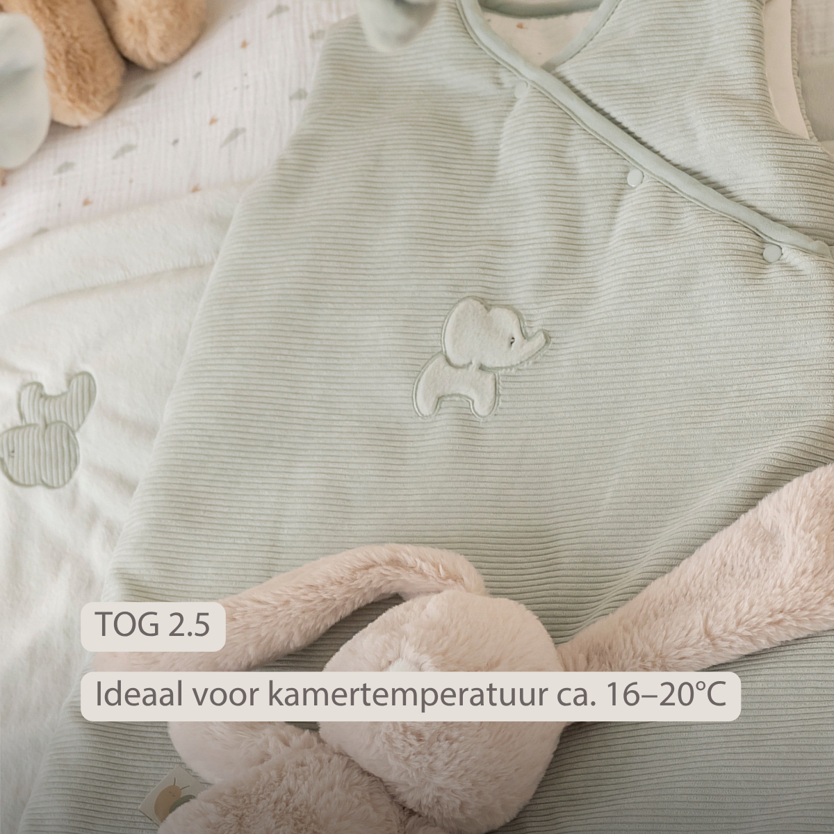 LouLou Sleeping Bag 90 cm - Baby Sleeping Bag in Velour - TOG 2.5 - Green [NL]