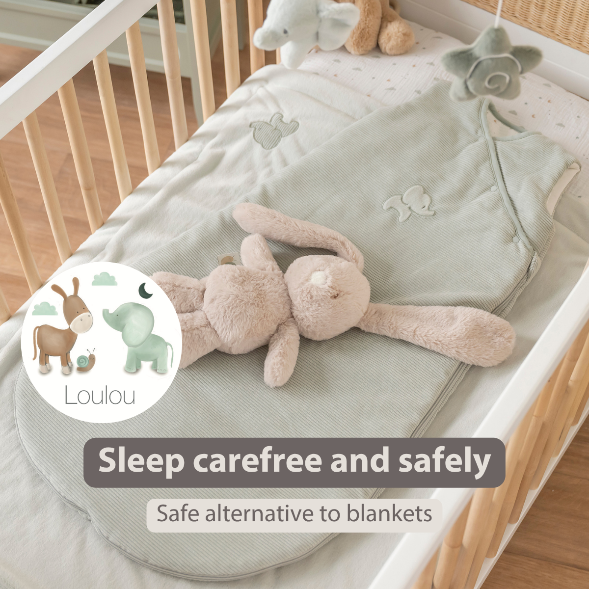 LouLou Sleeping Bag 90 cm - Baby Sleeping Bag in Velour - TOG 2.5 - Green [EN]