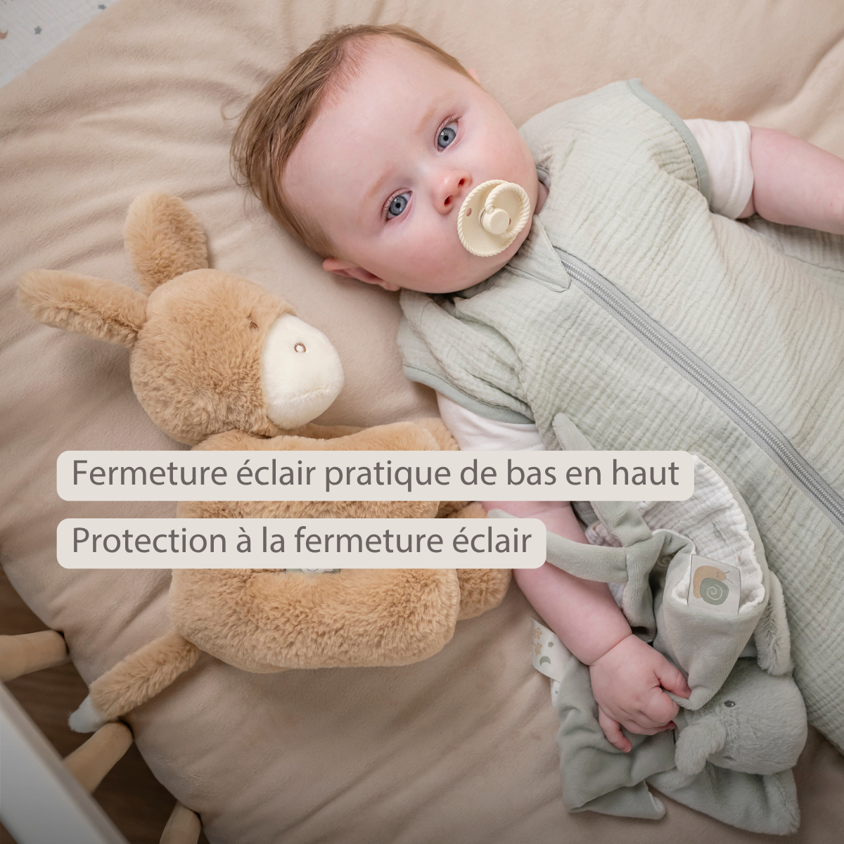 LouLou Sleeping Bag 90 cm - Baby Sleeping Bag in Muslin Cotton - TOG 0.5 - Sand [FR]