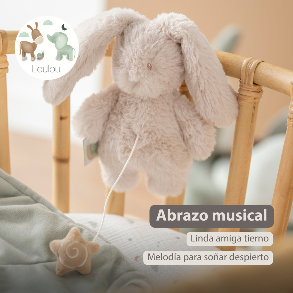 LouLou Mini Musical Plush Rabbit - Baby Soft Toy - 20 cm - Sand [ES]