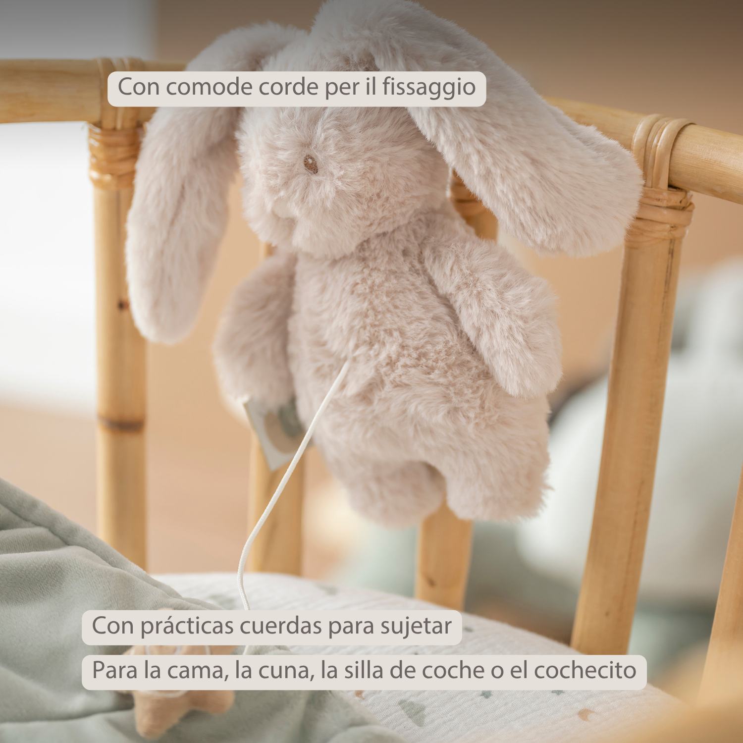 LouLou Mini Musical Plush Rabbit - Baby Soft Toy - 20 cm - Sand [ES]