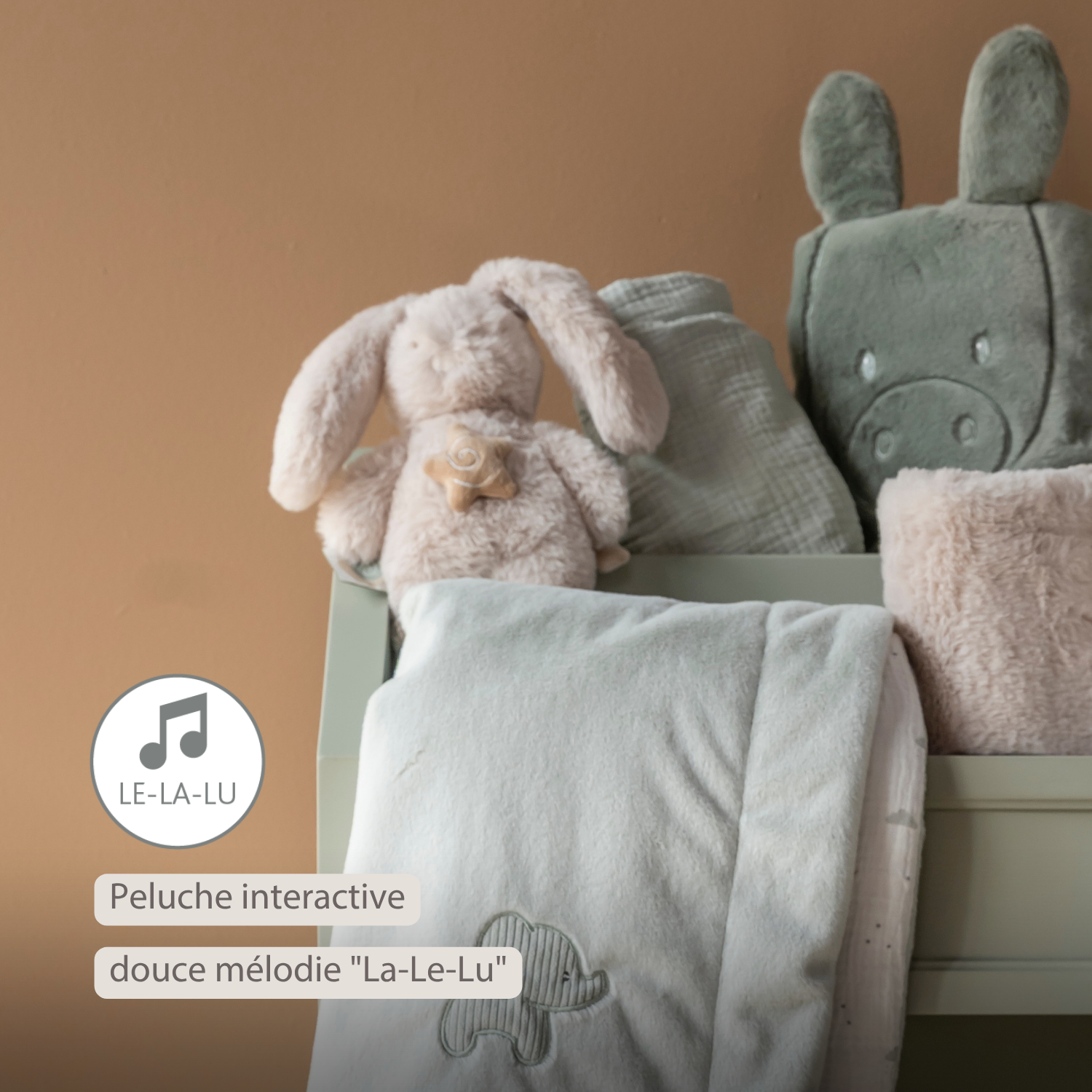 LouLou Mini Musical Plush Rabbit - Baby Soft Toy - 20 cm - Sand [FR]