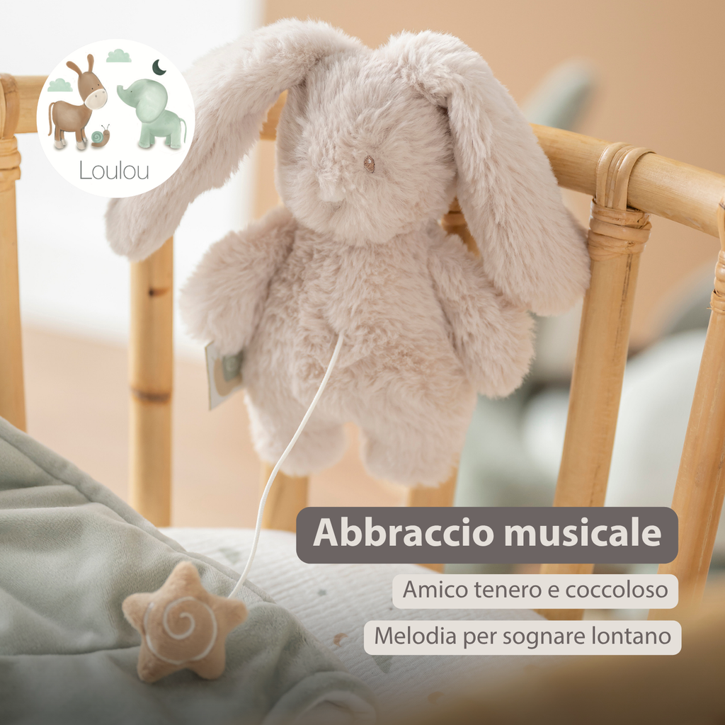 LouLou Mini Musical Plush Rabbit - Baby Soft Toy - 20 cm - Sand [IT]