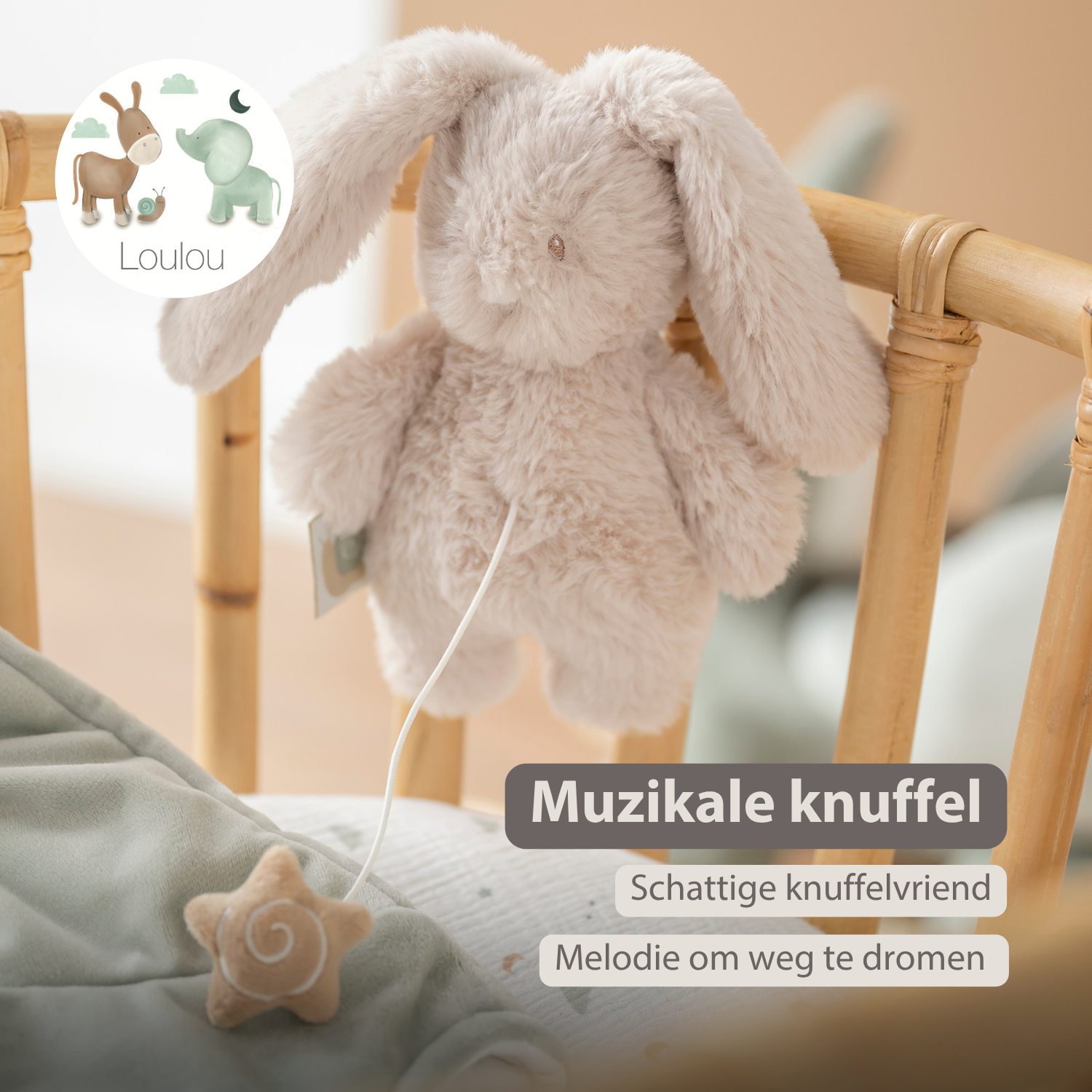 LouLou Mini Musical Plush Rabbit - Baby Soft Toy - 20 cm - Sand [NL]