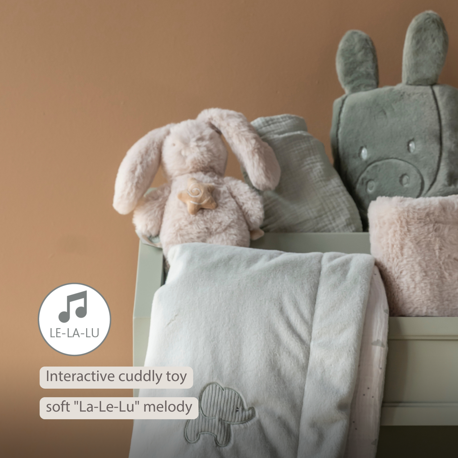 LouLou Mini Musical Plush Rabbit - Baby Soft Toy - 20 cm - Sand [EN]