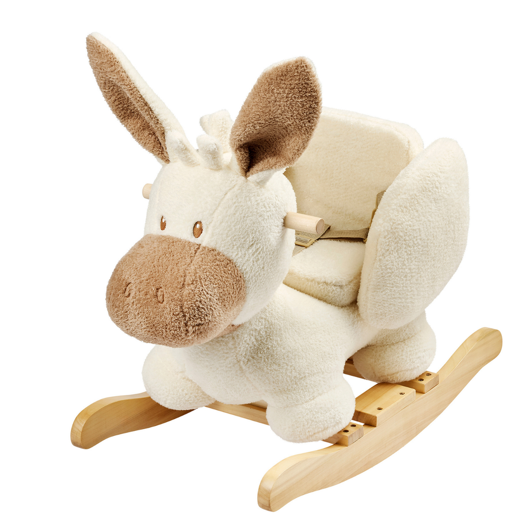 TEDDY Rocking Donkey – Rocking Animal in Teddy Fabric – Ecru [DE]