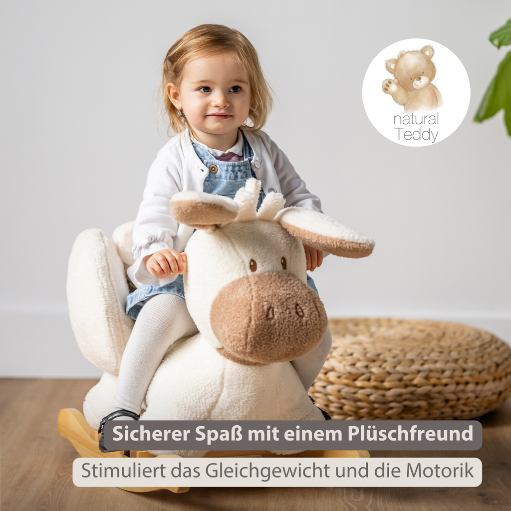 TEDDY Rocking Donkey – Rocking Animal in Teddy Fabric – Ecru [DE]