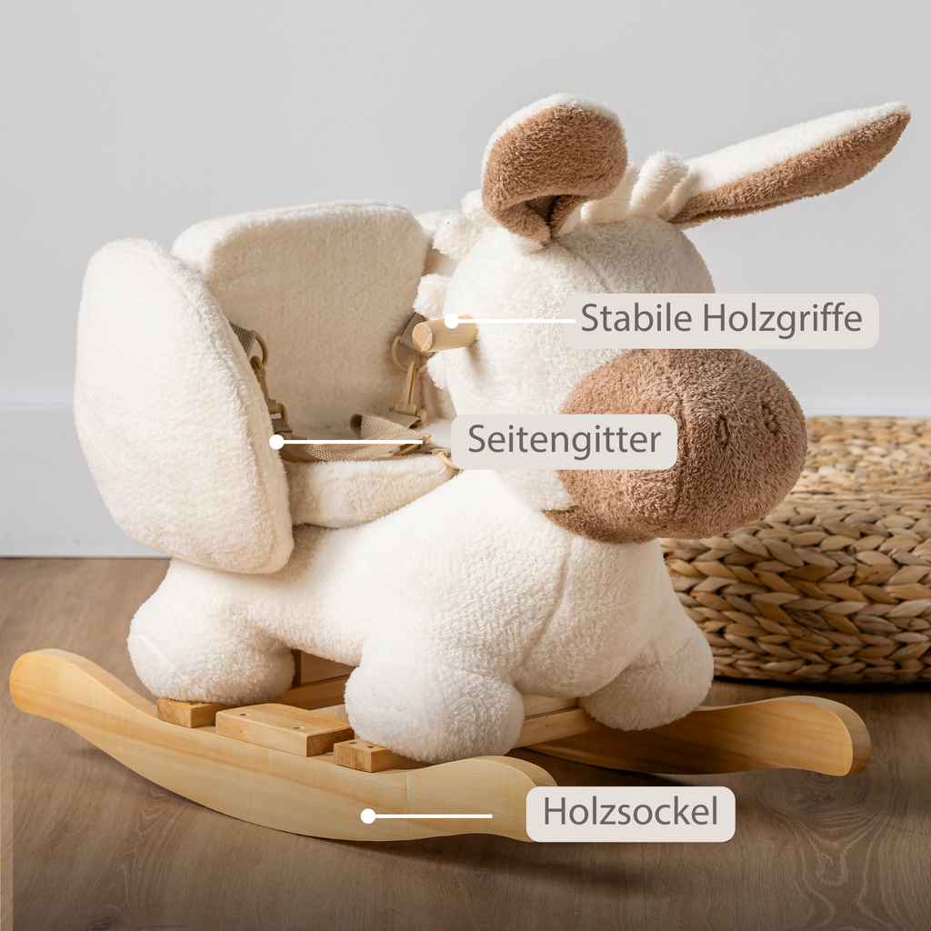 TEDDY Rocking Donkey – Rocking Animal in Teddy Fabric – Ecru [DE]